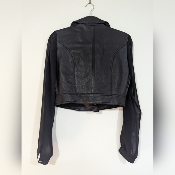 Material Girl Cropped Leather Jacket with Sheer Sleeves s: L - Picture 2 of 10